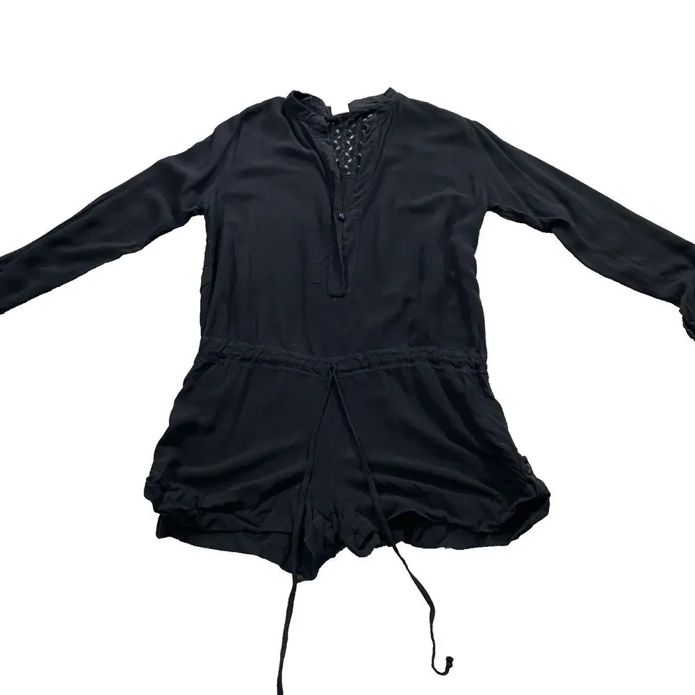 Tylie Malibu‎ Womens S Romper Jumpsuit Black Long Sleeve Drawstring One Piece